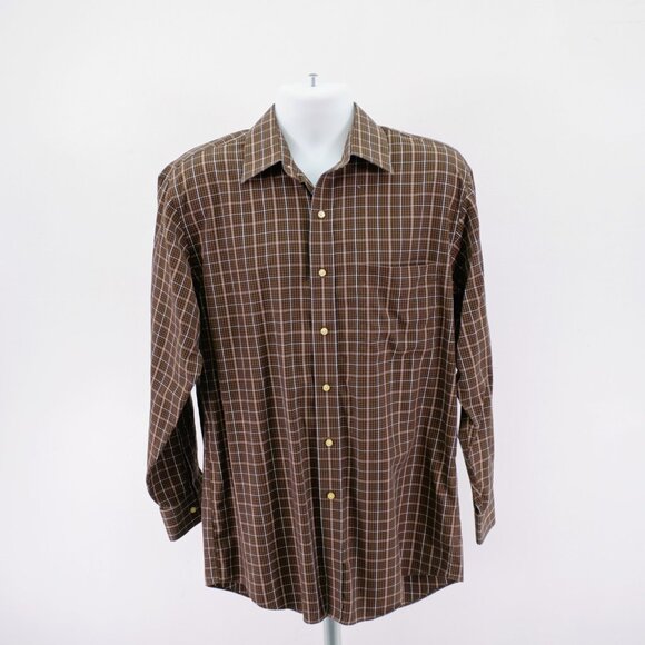 Jos‎ A Bank Traveler's Brown Plaid Pocket Collared Dress Shirt Medium Cotton - Picture 4 of 10